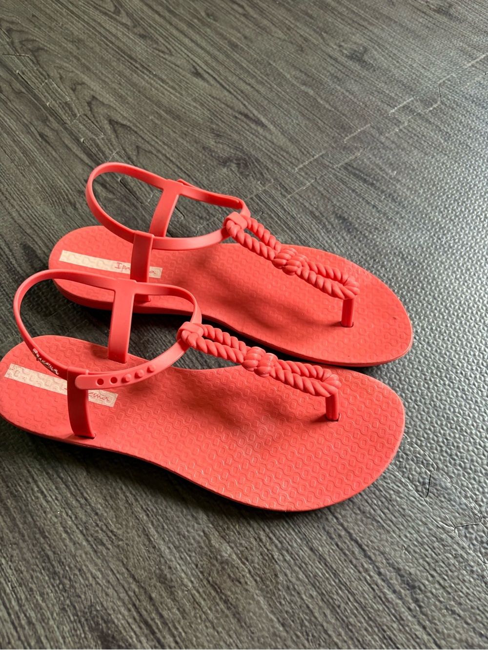 Ipanema Coral Red Braided T-Strap Sandals